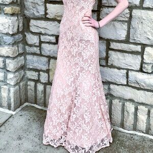 Morgan & Co. Dusty Rose Lace Evening Dress